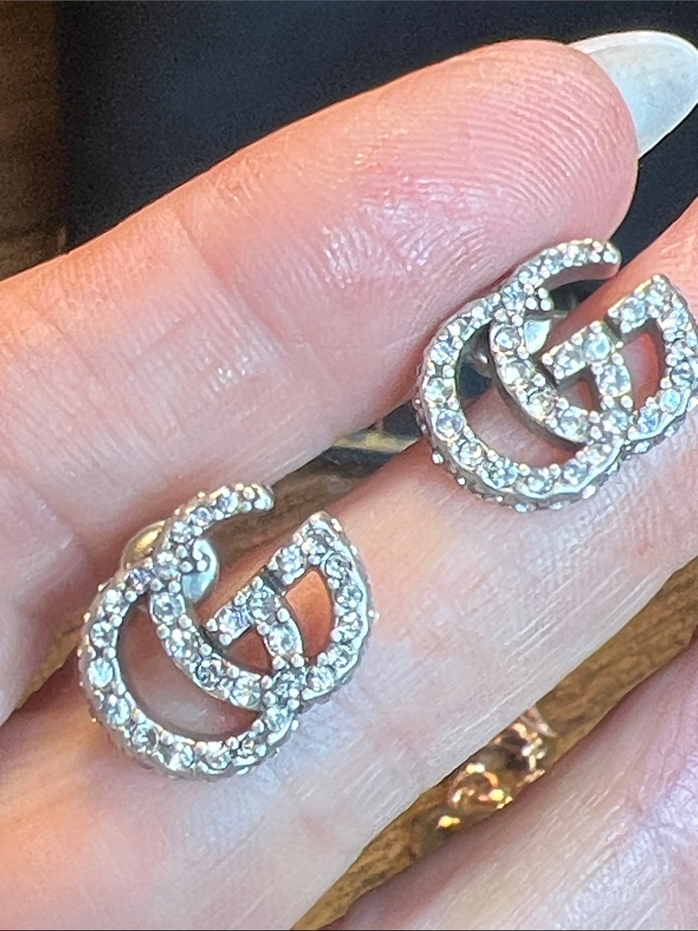 Crystal Interlock Stud Earrings - Silver Crystal